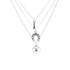 The Good Luck Charms Pendant Stacked Necklace, measuring 17 inches and silver-plated, features three delicate chains. The longest chain boasts a horseshoe charm for good fortune, embellished with small stones and a flower-shaped charm centering a stone. The other chains enhance the design with their layered elegance.